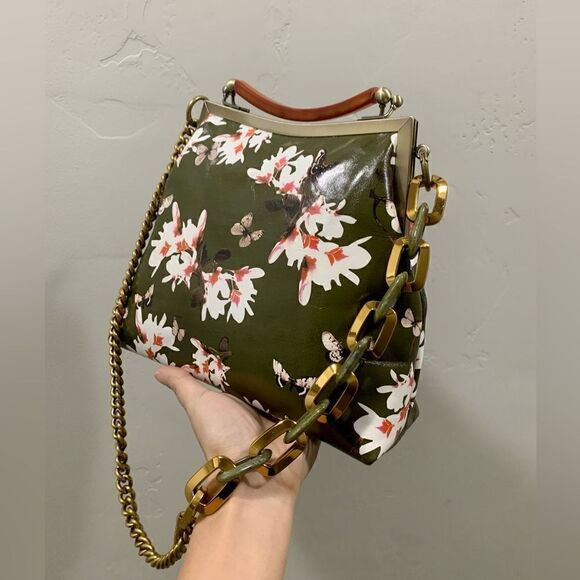 Handmade Genuine Leather Floral Print, Vintage Style Double Kisslock Handbag Set - Picture 11 of 16